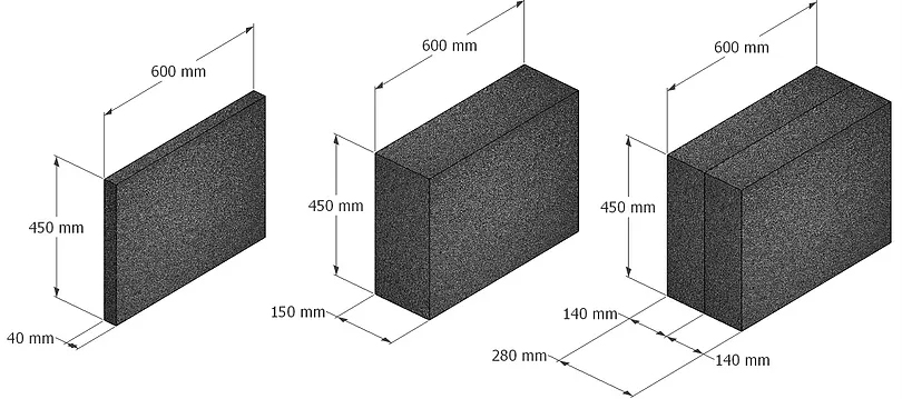 Размеры блочного пеностекла. Блоки разной толщины